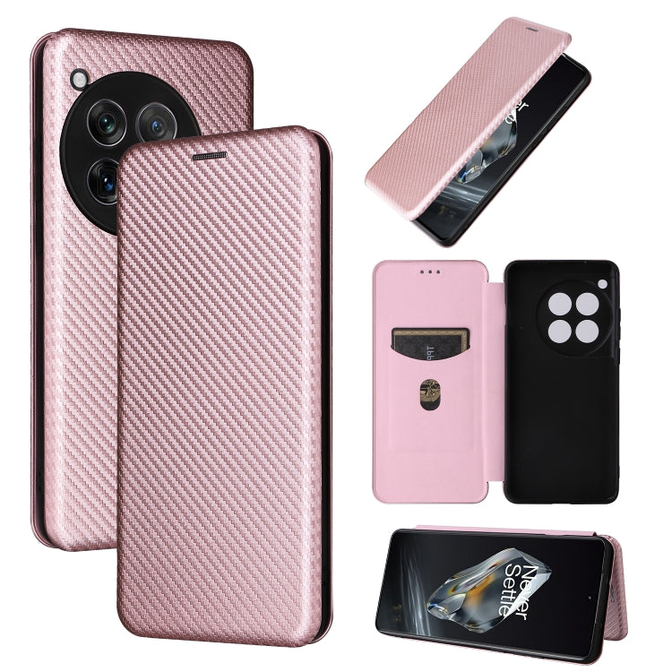 For OnePlus 12 Carbon Fiber Texture Flip Leather Phone Case(Pink) - OnePlus Cases by buy2fix | Online Shopping UK | buy2fix