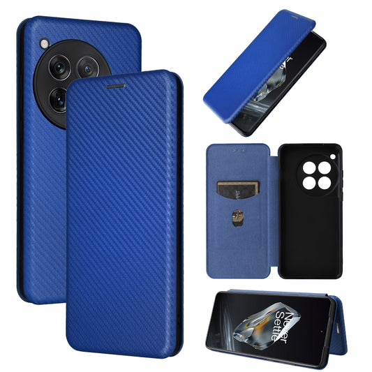 For OnePlus 12 Carbon Fiber Texture Flip Leather Phone Case(Blue) by buy2fix
