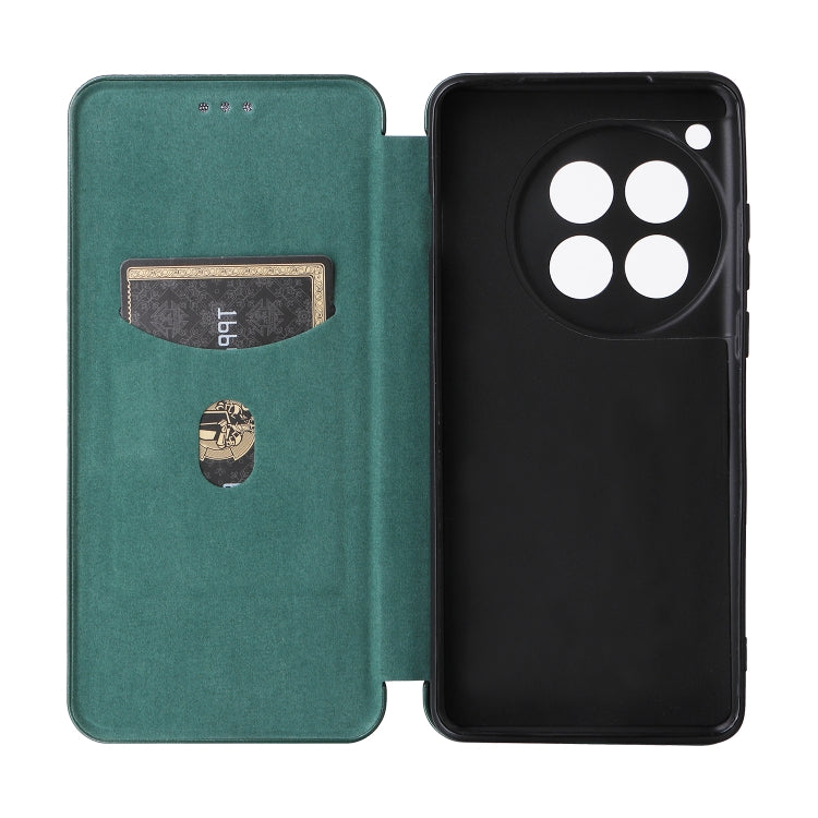 For OnePlus 12 Carbon Fiber Texture Flip Leather Phone Case(Green) - OnePlus Cases by buy2fix | Online Shopping UK | buy2fix