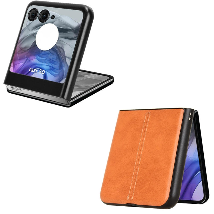 For Motorola Razr 50 Cow Pattern Sewing Back Cover Phone Case(Yellow) by buy2fix