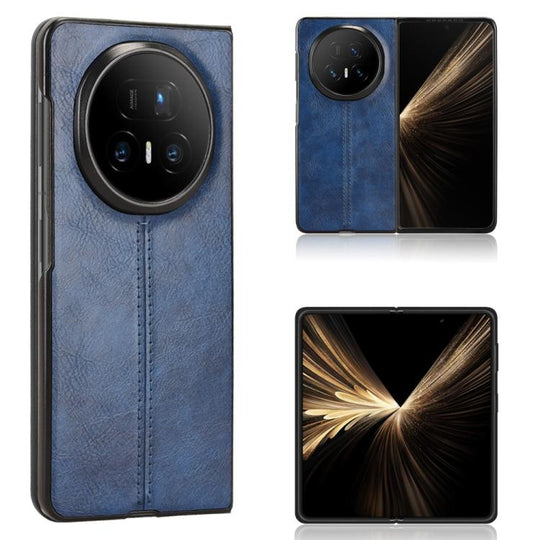 For Honor Magic V5 Cow Pattern Sewing Back Cover Phone Case(Blue)