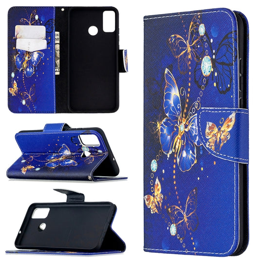 For Huawei Honor 9X Lite Colored Drawing Pattern Horizontal Flip Leather Case with Holder & Card Slots & Wallet(Purple Butterfly)