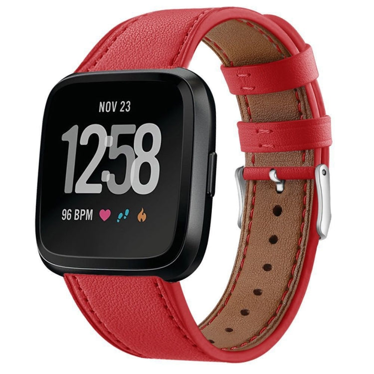 For Fitbit Versa 2 / Fitbit Versa / Fitbit Versa Lite Leather Watch Band with Round Tail Buckle(Red) - Watch Bands by buy2fix | Online Shopping UK | buy2fix