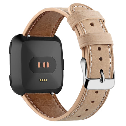 For Fitbit Versa 2 / Fitbit Versa / Fitbit Versa Lite Leather Watch Band with Round Tail Buckle(Apricot) - Watch Bands by buy2fix | Online Shopping UK | buy2fix