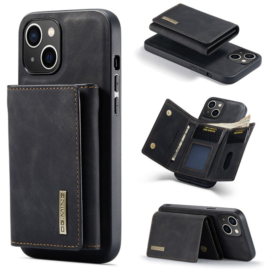 For iPhone 15 Plus DG.MING M1 Series 3-Fold Multi Card Wallet Leather Phone Case(Black)