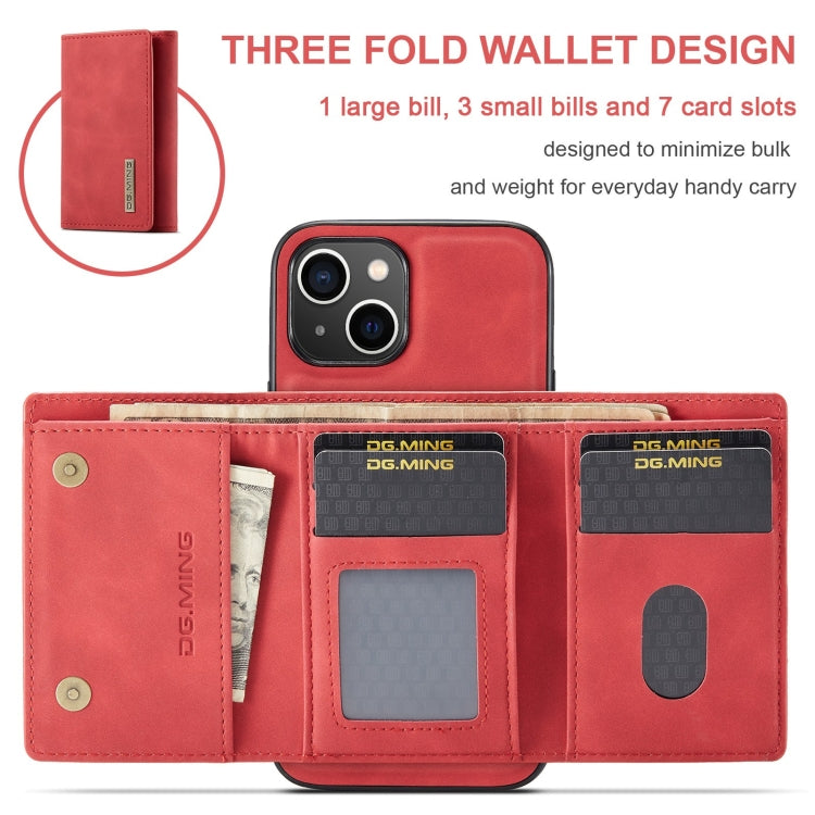 For iPhone 15 Plus DG.MING M1 Series 3-Fold Multi Card Wallet Leather Phone Case(Red) - iPhone 15 Plus Cases by DG.MING | Online Shopping UK | buy2fix