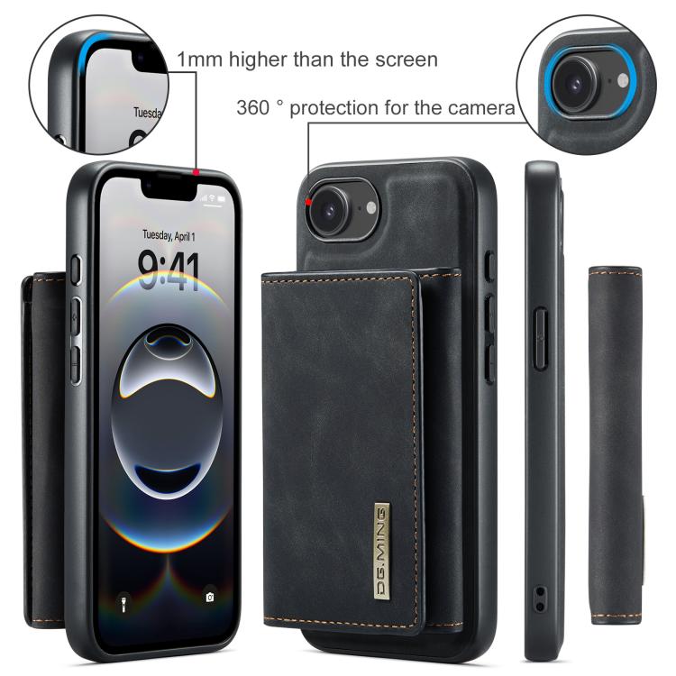 For iPhone 16e DG.MING M1 Series 3-Fold Multi Card Wallet Leather Phone Case(Black) - iPhone 16e Cases by DG.MING | Online Shopping UK | buy2fix