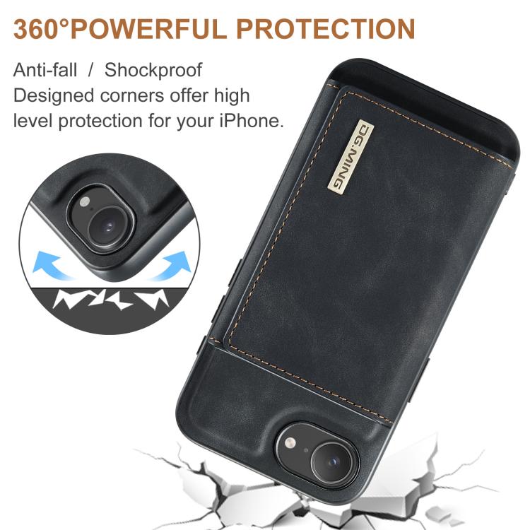 For iPhone 16e DG.MING M1 Series 3-Fold Multi Card Wallet Leather Phone Case(Black) - iPhone 16e Cases by DG.MING | Online Shopping UK | buy2fix