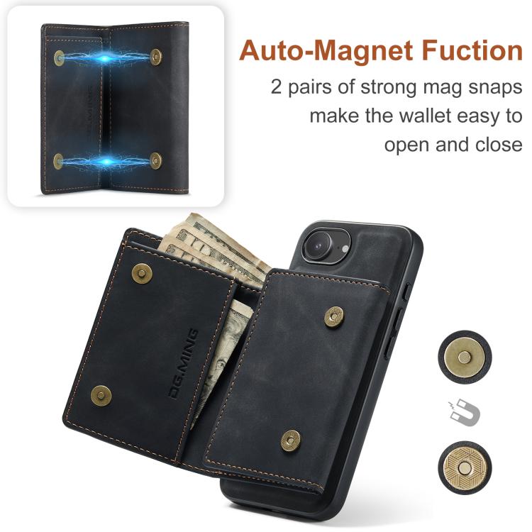For iPhone 16e DG.MING M1 Series 3-Fold Multi Card Wallet Leather Phone Case(Black) - iPhone 16e Cases by DG.MING | Online Shopping UK | buy2fix