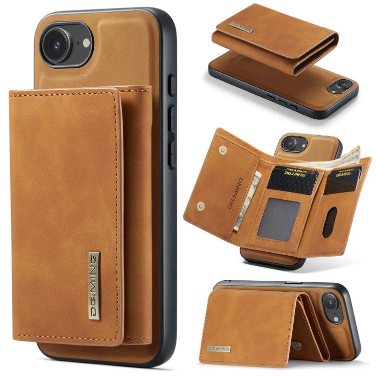 For iPhone 16e DG.MING M1 Series 3-Fold Multi Card Wallet Leather Phone Case(Brown) - iPhone 16e Cases by DG.MING | Online Shopping UK | buy2fix