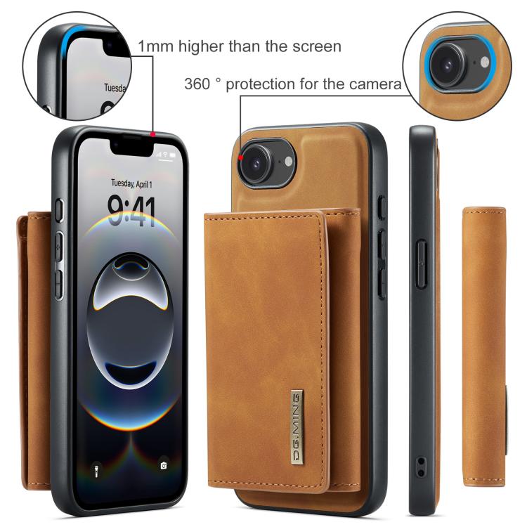 For iPhone 16e DG.MING M1 Series 3-Fold Multi Card Wallet Leather Phone Case(Brown) - iPhone 16e Cases by DG.MING | Online Shopping UK | buy2fix
