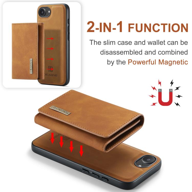 For iPhone 16e DG.MING M1 Series 3-Fold Multi Card Wallet Leather Phone Case(Brown) - iPhone 16e Cases by DG.MING | Online Shopping UK | buy2fix
