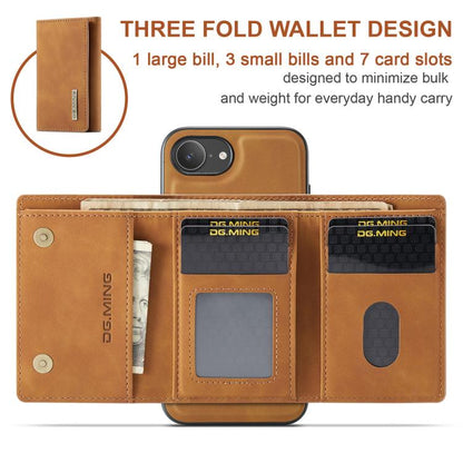 For iPhone 16e DG.MING M1 Series 3-Fold Multi Card Wallet Leather Phone Case(Brown) - iPhone 16e Cases by DG.MING | Online Shopping UK | buy2fix