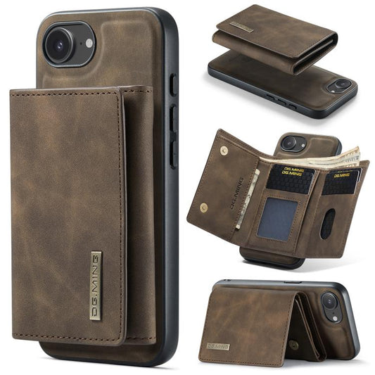 For iPhone 16e DG.MING M1 Series 3-Fold Multi Card Wallet Leather Phone Case(Coffee) - iPhone 16e Cases by DG.MING | Online Shopping UK | buy2fix