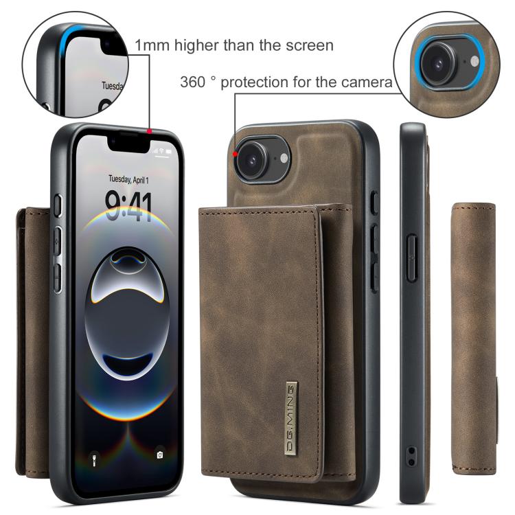 For iPhone 16e DG.MING M1 Series 3-Fold Multi Card Wallet Leather Phone Case(Coffee) - iPhone 16e Cases by DG.MING | Online Shopping UK | buy2fix
