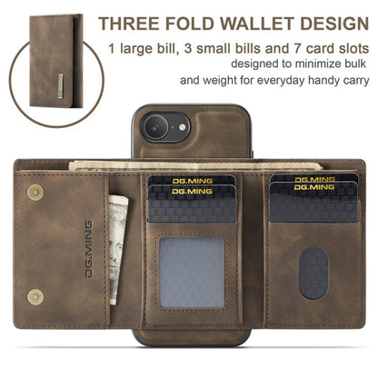 For iPhone 16e DG.MING M1 Series 3-Fold Multi Card Wallet Leather Phone Case(Coffee) - iPhone 16e Cases by DG.MING | Online Shopping UK | buy2fix