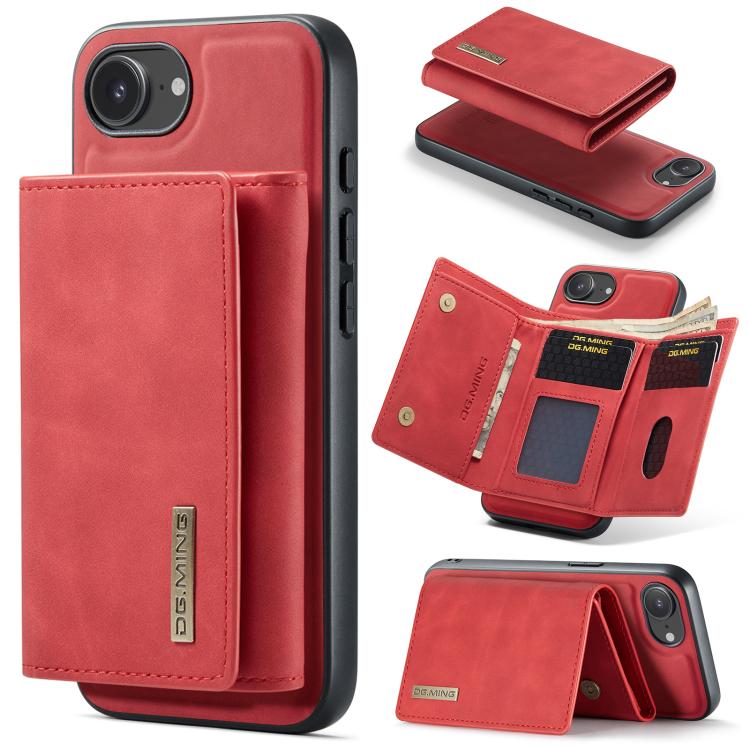 For iPhone 16e DG.MING M1 Series 3-Fold Multi Card Wallet Leather Phone Case(Red) - iPhone 16e Cases by DG.MING | Online Shopping UK | buy2fix