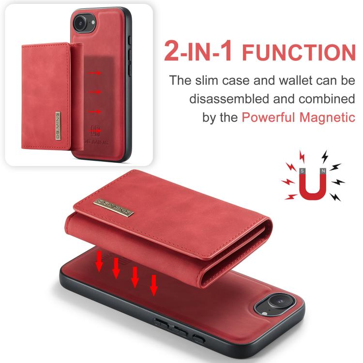For iPhone 16e DG.MING M1 Series 3-Fold Multi Card Wallet Leather Phone Case(Red) - iPhone 16e Cases by DG.MING | Online Shopping UK | buy2fix