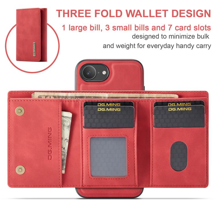 For iPhone 16e DG.MING M1 Series 3-Fold Multi Card Wallet Leather Phone Case(Red) - iPhone 16e Cases by DG.MING | Online Shopping UK | buy2fix