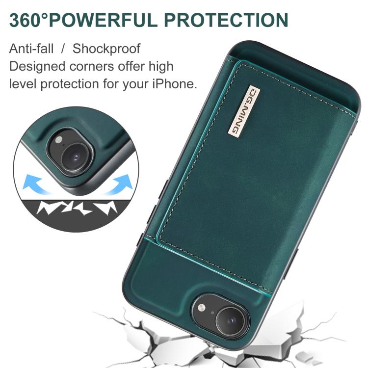 For iPhone 16e DG.MING M1 Series 3-Fold Multi Card Wallet Leather Phone Case(Green) - iPhone 16e Cases by DG.MING | Online Shopping UK | buy2fix