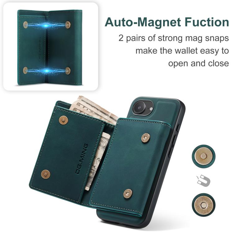For iPhone 16e DG.MING M1 Series 3-Fold Multi Card Wallet Leather Phone Case(Green) - iPhone 16e Cases by DG.MING | Online Shopping UK | buy2fix