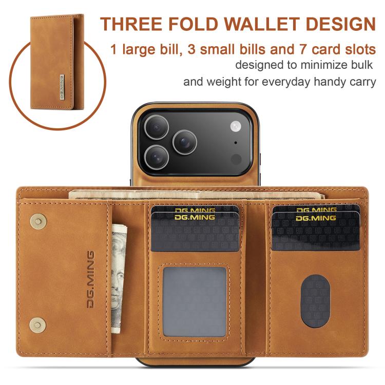 For iPhone 17 Pro Max DG.MING M1 Series 3-Fold Multi Card Wallet Leather Phone Case(Brown) - iPhone 17 Pro Max Cases by DG.MING | Online Shopping UK | buy2fix