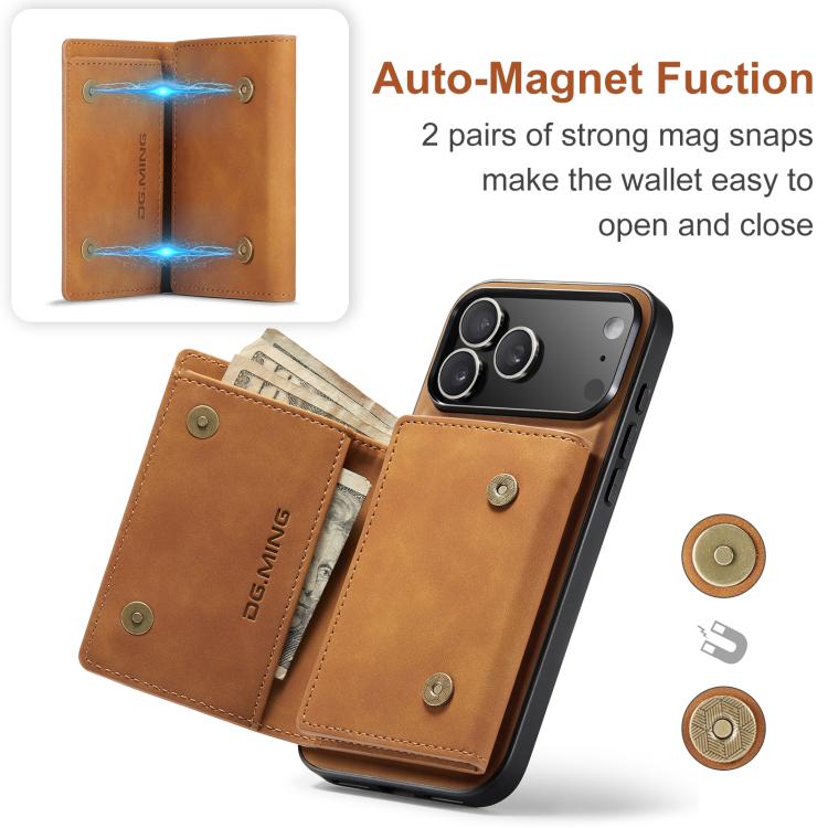 For iPhone 17 Pro Max DG.MING M1 Series 3-Fold Multi Card Wallet Leather Phone Case(Brown) - iPhone 17 Pro Max Cases by DG.MING | Online Shopping UK | buy2fix