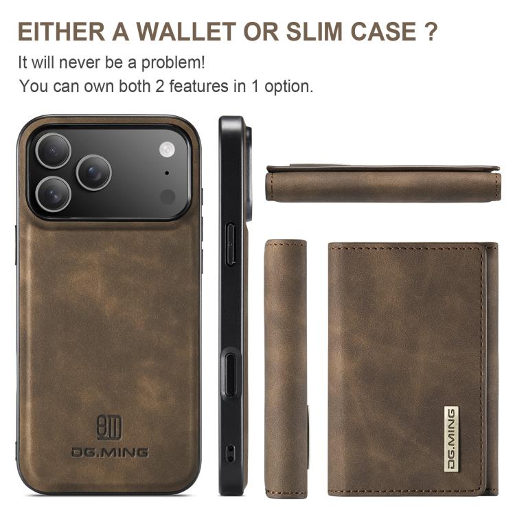 For iPhone 17 Pro DG.MING M1 Series 3-Fold Multi Card Wallet Leather Phone Case(Coffee) - iPhone 17 Pro Cases by DG.MING | Online Shopping UK | buy2fix