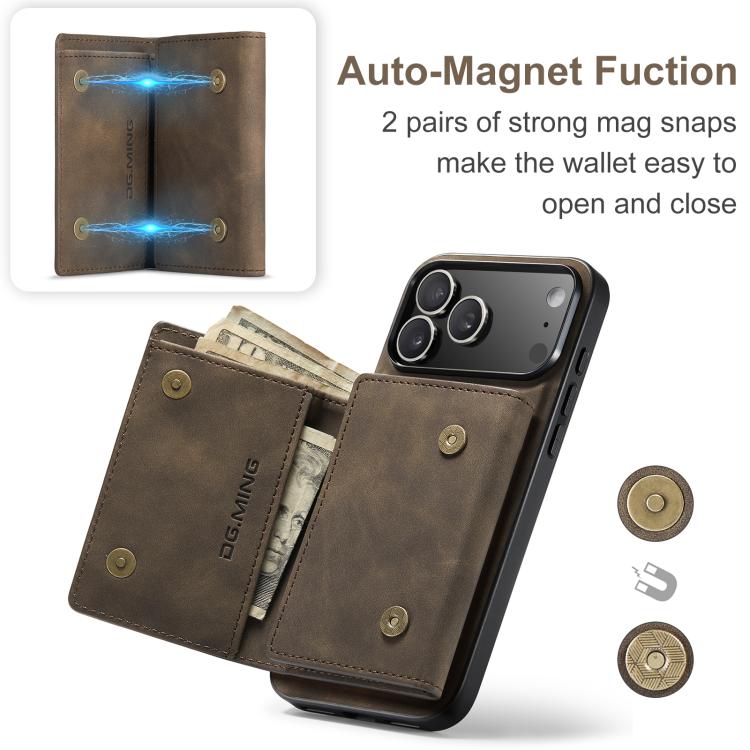 For iPhone 17 Pro DG.MING M1 Series 3-Fold Multi Card Wallet Leather Phone Case(Coffee) - iPhone 17 Pro Cases by DG.MING | Online Shopping UK | buy2fix