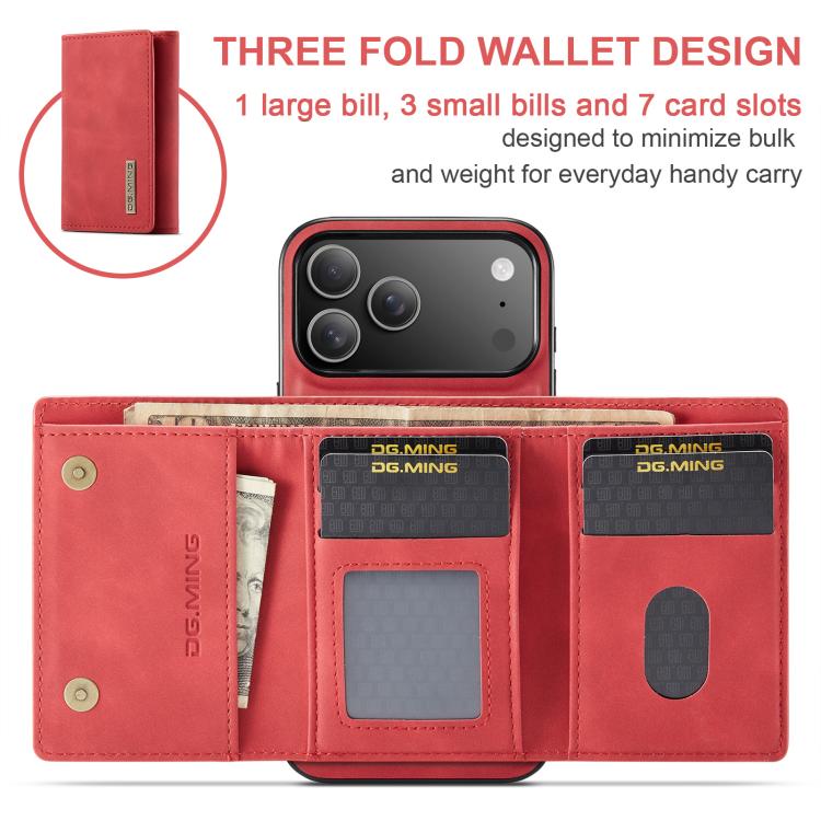 For iPhone 17 Pro DG.MING M1 Series 3-Fold Multi Card Wallet Leather Phone Case(Red) - iPhone 17 Pro Cases by DG.MING | Online Shopping UK | buy2fix