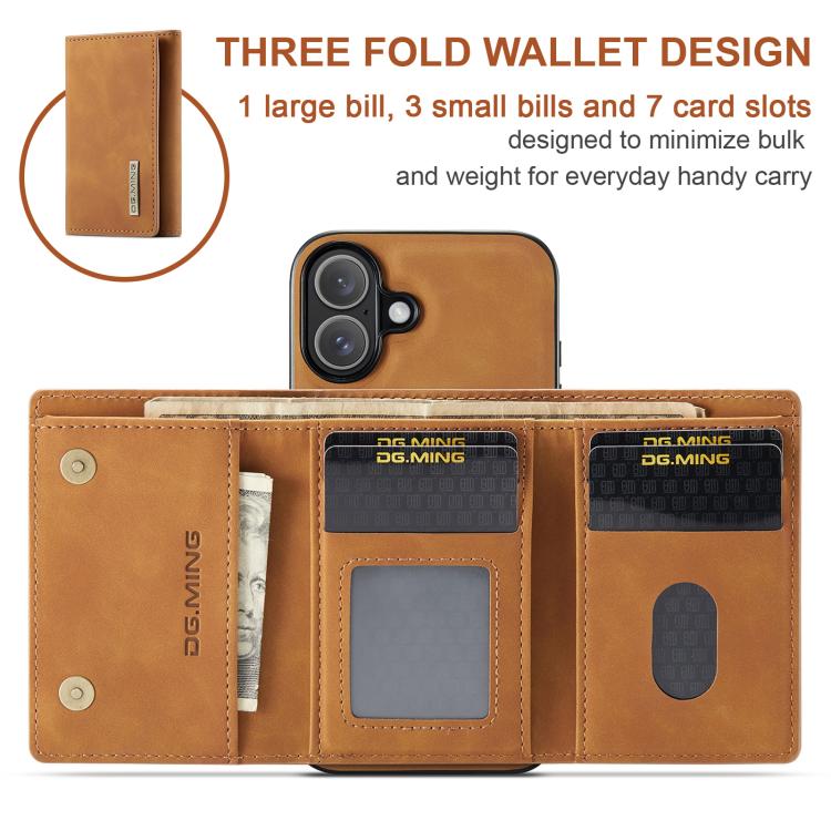 For iPhone 17 DG.MING M1 Series 3-Fold Multi Card Wallet Leather Phone Case(Brown) - iPhone 17 Cases by DG.MING | Online Shopping UK | buy2fix