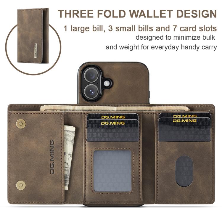 For iPhone 17 DG.MING M1 Series 3-Fold Multi Card Wallet Leather Phone Case(Coffee) - iPhone 17 Cases by DG.MING | Online Shopping UK | buy2fix