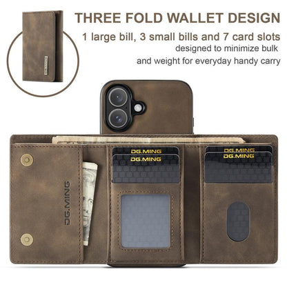 For iPhone 17 DG.MING M1 Series 3-Fold Multi Card Wallet Leather Phone Case(Coffee) - iPhone 17 Cases by DG.MING | Online Shopping UK | buy2fix