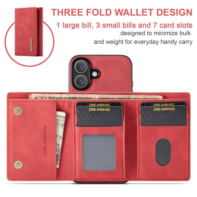 For iPhone 17 DG.MING M1 Series 3-Fold Multi Card Wallet Leather Phone Case(Red) - iPhone 17 Cases by DG.MING | Online Shopping UK | buy2fix