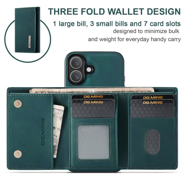 For iPhone 17 DG.MING M1 Series 3-Fold Multi Card Wallet Leather Phone Case(Green) - iPhone 17 Cases by DG.MING | Online Shopping UK | buy2fix