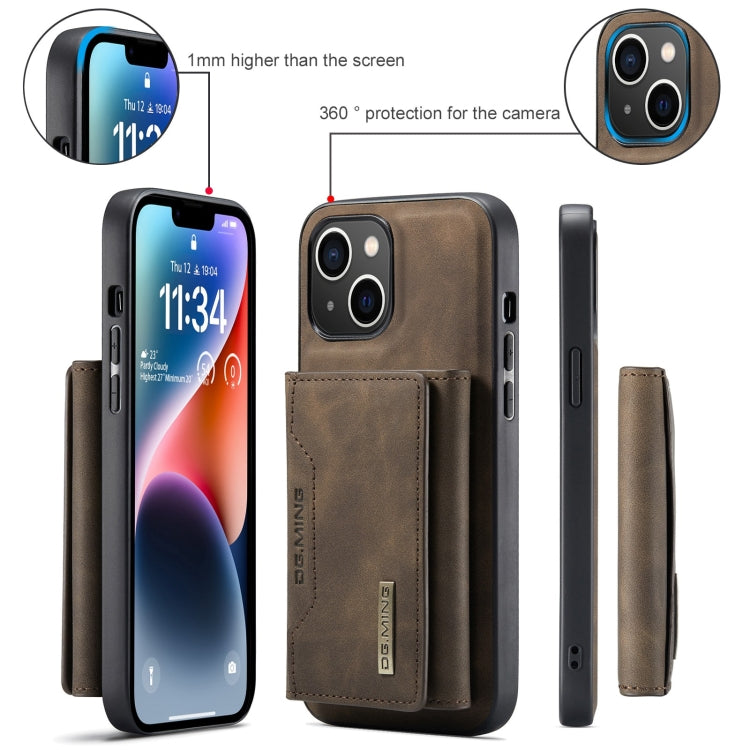 For iPhone 15 Plus DG.MING M2 Series 3-Fold Card Bag Wallet Leather Phone Case(Coffee) - iPhone 15 Plus Cases by DG.MING | Online Shopping UK | buy2fix