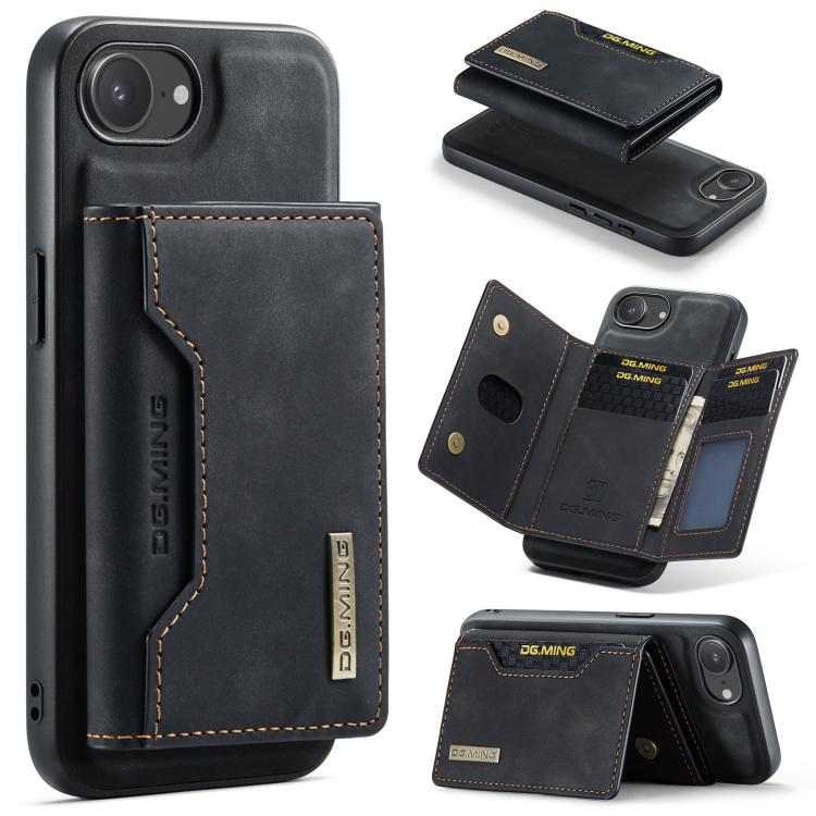 For iPhone 16e DG.MING M2 Series 3-Fold Card Bag Wallet Leather Phone Case(Black) - iPhone 16e Cases by DG.MING | Online Shopping UK | buy2fix