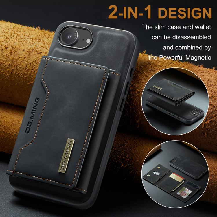 For iPhone 16e DG.MING M2 Series 3-Fold Card Bag Wallet Leather Phone Case(Black) - iPhone 16e Cases by DG.MING | Online Shopping UK | buy2fix