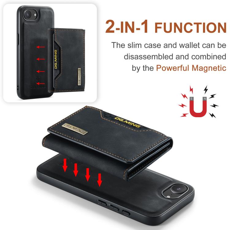 For iPhone 16e DG.MING M2 Series 3-Fold Card Bag Wallet Leather Phone Case(Black) - iPhone 16e Cases by DG.MING | Online Shopping UK | buy2fix