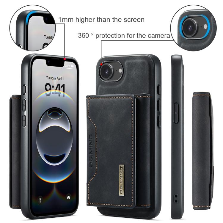 For iPhone 16e DG.MING M2 Series 3-Fold Card Bag Wallet Leather Phone Case(Black) - iPhone 16e Cases by DG.MING | Online Shopping UK | buy2fix