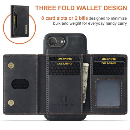 For iPhone 16e DG.MING M2 Series 3-Fold Card Bag Wallet Leather Phone Case(Black) - iPhone 16e Cases by DG.MING | Online Shopping UK | buy2fix