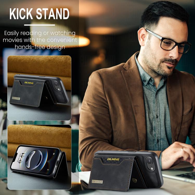 For iPhone 16e DG.MING M2 Series 3-Fold Card Bag Wallet Leather Phone Case(Black) - iPhone 16e Cases by DG.MING | Online Shopping UK | buy2fix