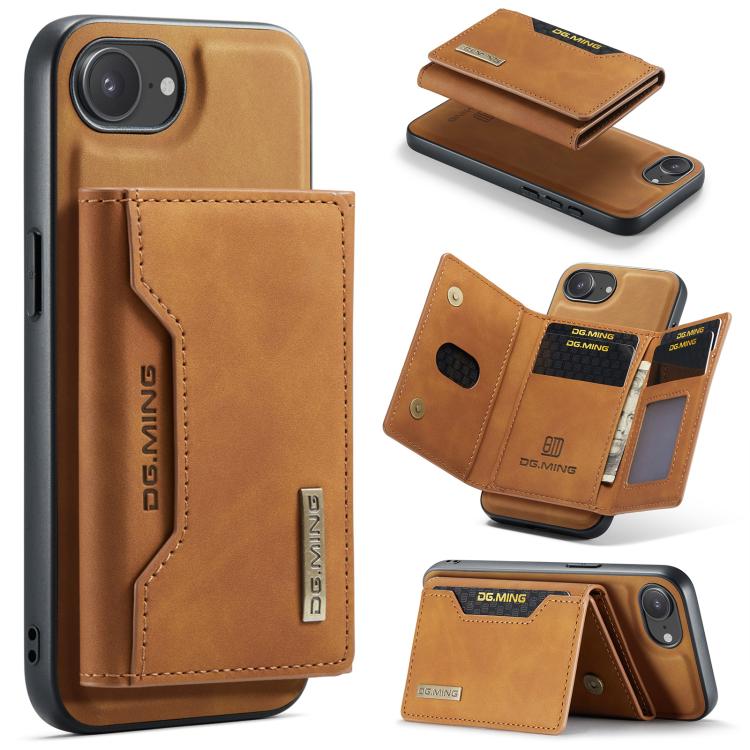 For iPhone 16e DG.MING M2 Series 3-Fold Card Bag Wallet Leather Phone Case(Brown) - iPhone 16e Cases by DG.MING | Online Shopping UK | buy2fix