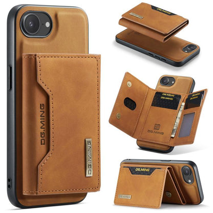 For iPhone 16e DG.MING M2 Series 3-Fold Card Bag Wallet Leather Phone Case(Brown) - iPhone 16e Cases by DG.MING | Online Shopping UK | buy2fix