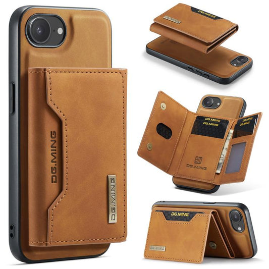 For iPhone 16e DG.MING M2 Series 3-Fold Card Bag Wallet Leather Phone Case(Brown) - iPhone 16e Cases by DG.MING | Online Shopping UK | buy2fix