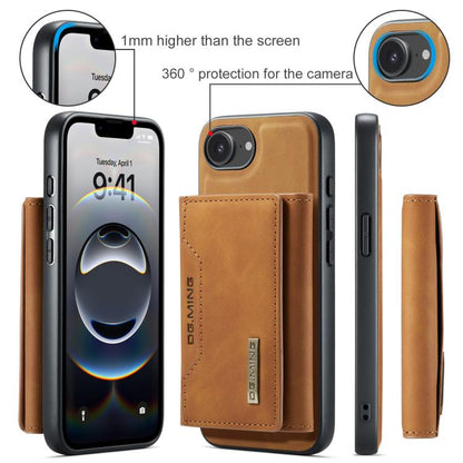 For iPhone 16e DG.MING M2 Series 3-Fold Card Bag Wallet Leather Phone Case(Brown) - iPhone 16e Cases by DG.MING | Online Shopping UK | buy2fix