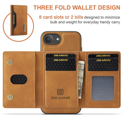 For iPhone 16e DG.MING M2 Series 3-Fold Card Bag Wallet Leather Phone Case(Brown) - iPhone 16e Cases by DG.MING | Online Shopping UK | buy2fix
