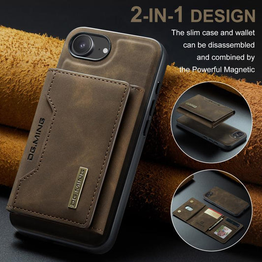 For iPhone 16e DG.MING M2 Series 3-Fold Card Bag Wallet Leather Phone Case(Coffee) - iPhone 16e Cases by DG.MING | Online Shopping UK | buy2fix