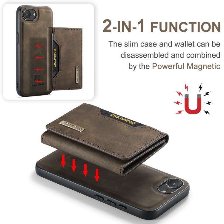 For iPhone 16e DG.MING M2 Series 3-Fold Card Bag Wallet Leather Phone Case(Coffee) - iPhone 16e Cases by DG.MING | Online Shopping UK | buy2fix