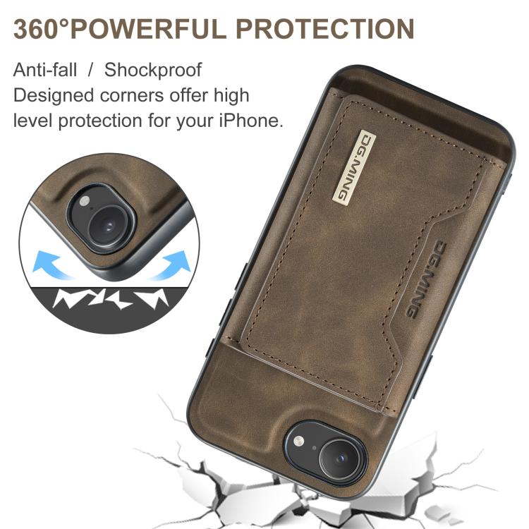 For iPhone 16e DG.MING M2 Series 3-Fold Card Bag Wallet Leather Phone Case(Coffee) - iPhone 16e Cases by DG.MING | Online Shopping UK | buy2fix